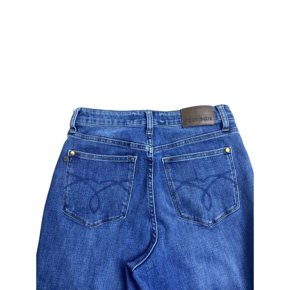 Judy Blue Jeans Women’s 7/28 Mid Wash Straight Leg Raw Hem Distressed Denim - Picture 8 of 8